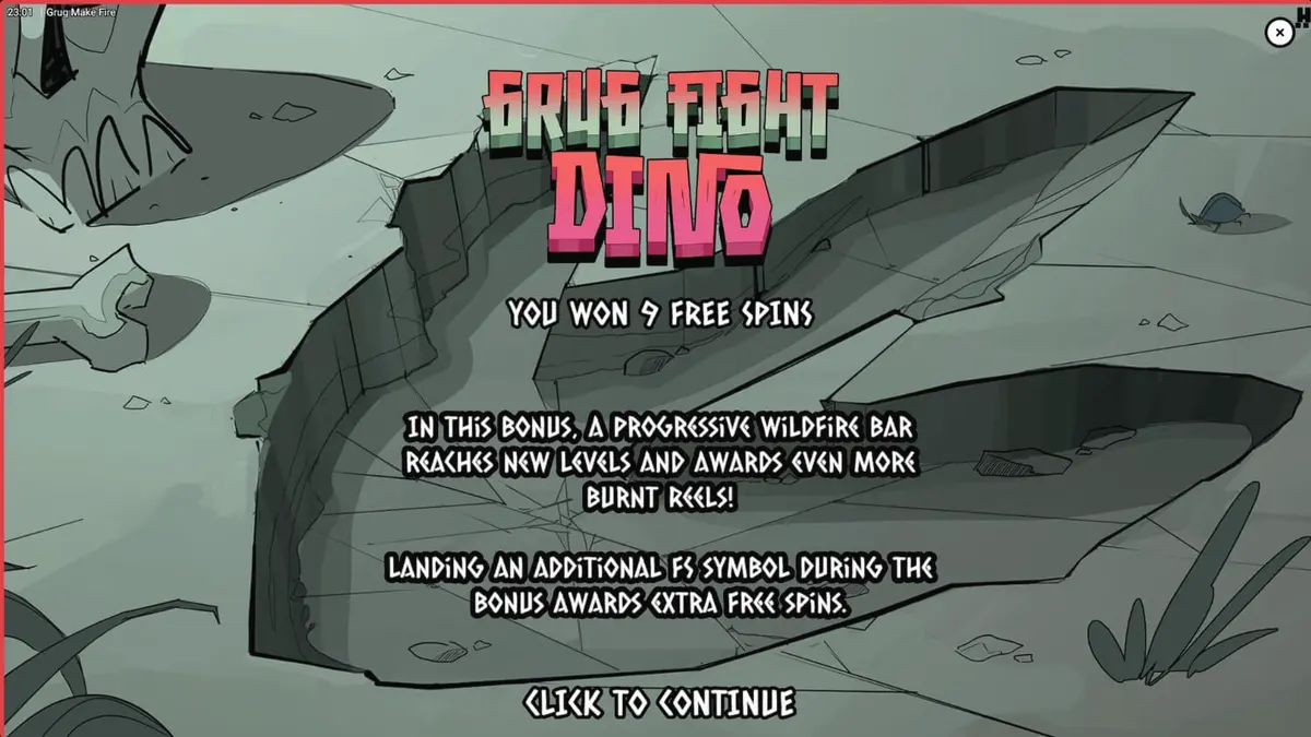Grug Make Fire slot game interface featuring the caveman character and fiery reels
